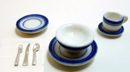 Blue Dinner Set with Silverware