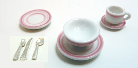 Pink Dinner Set with Silverware