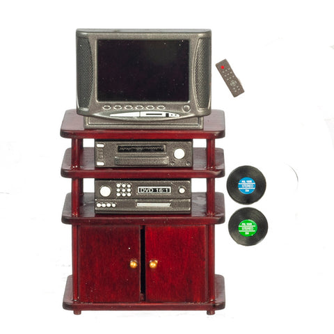 Retro Entertainment Center, Mahogany Finish, 7pc Set