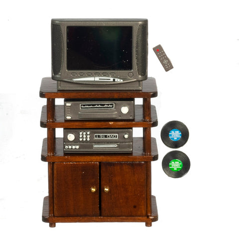 Retro Entertainment Center, Walnut Finish, 7pc Set