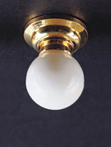 Round White Globe Ceiling Light with Wand, LED Battery Powered, Brass