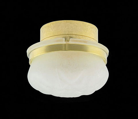 Battery Powered, Frosted Round Ceiling Light with Wand, Brass
