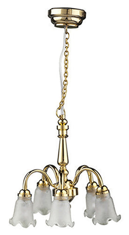5-Arm LED Frosted Tulip Down Battery Light Chandelier