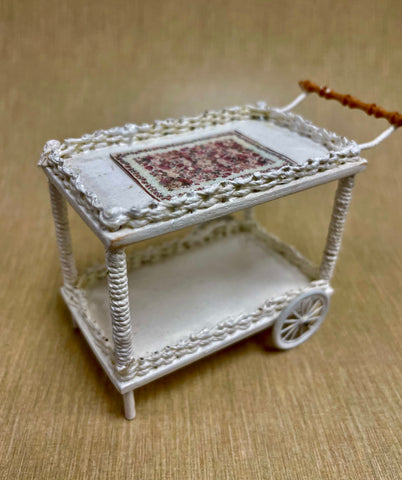 Wicker Tea Cart, White