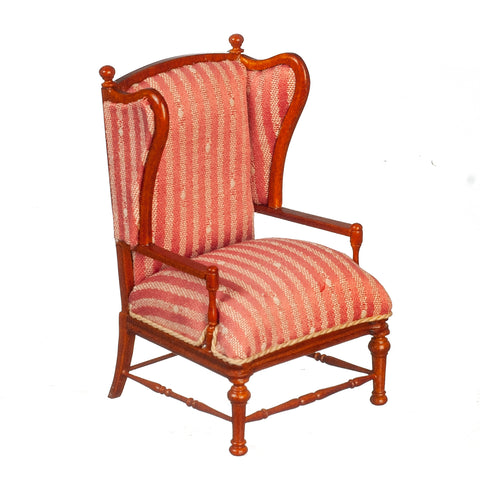 Wing Chair with Wood Frame, Pink Stripe Upholstery