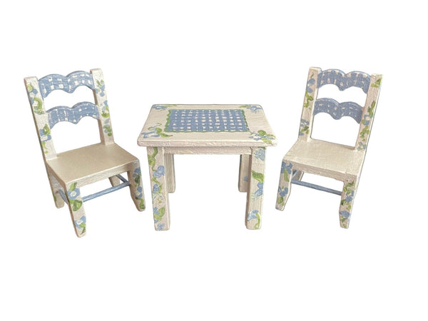 Children s Table and Chairs Blue and Grey Floral