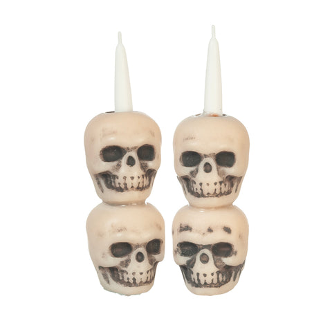 Skull Candle Holders, Pair