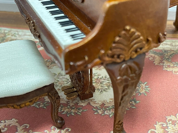 Carved Piano with Bench, New Walnut Finish – Dollhouse Junction