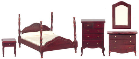 5 Piece Four Poster Bedroom Set, Mahogany ON SPECIAL