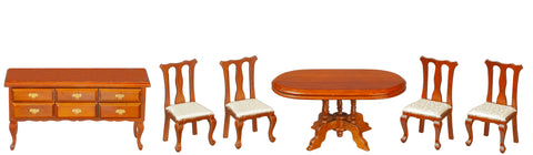 Dining Room Set, 6 Piece, Walnut, White Fabric