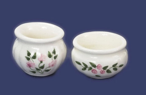 A pair of hand painted rose pots