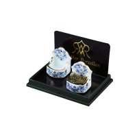 Salt Box with Metal Lid, Blue Onion Pattern