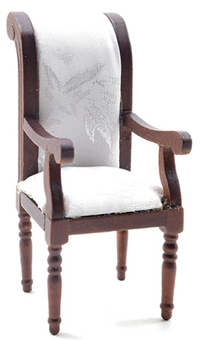 Armchair with White Fabric, Walnut