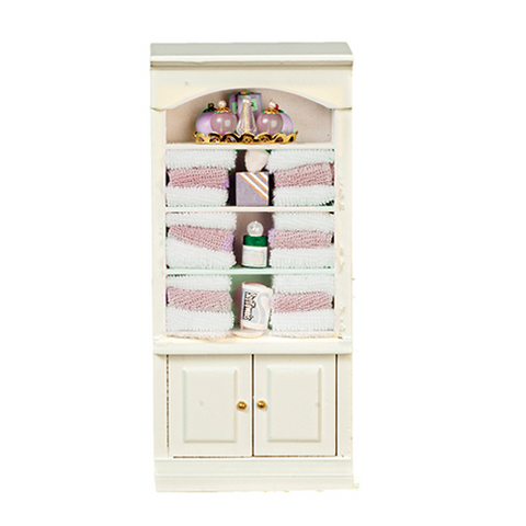 Bath Shelves with PinkLinens and Accessories