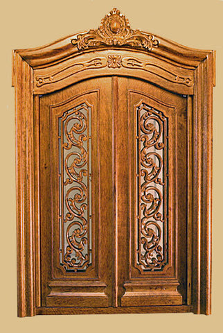 Pollinade Carved Double Door, New Walnut Finish