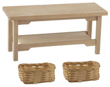 Unfinished Storage Table with Two Baskets