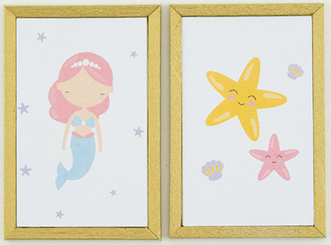 Mermaid Pictures , Set of Two, Gold Frames