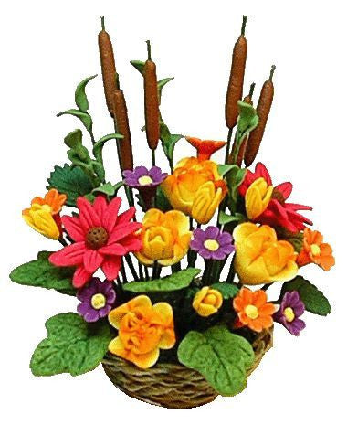 Basket of Flowers with Cattails