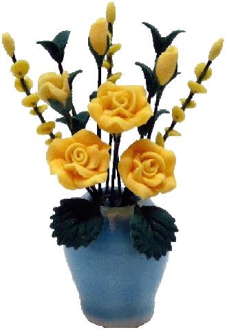 Yellow Roses in Blue Vase