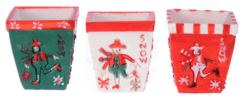 Square Snowman Flowerpots, set of Three