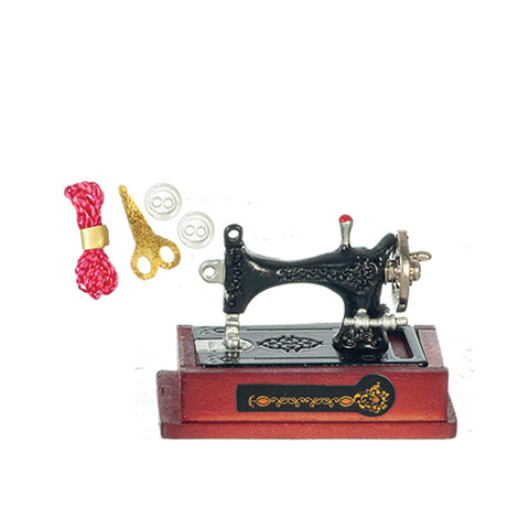 Black Sewing Machine, Portable Old Fashioned, with Accessories