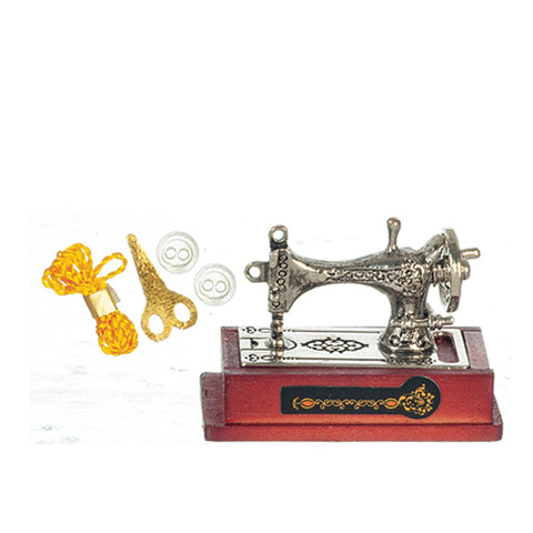 Silver Sewing Machine, Portable Old Fashioned, with Accessories