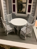 Gathering Table and Four Chairs, Metal Wicker