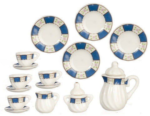 Tea Set, 17 Piece Porcelain, Blue Trim, LIMITED STOCK