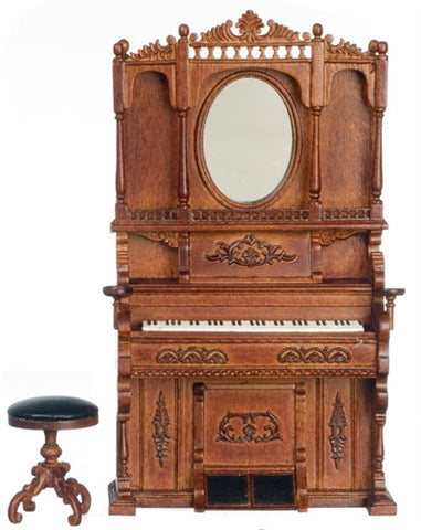 Organ, Highback with Mirror and Stool, New Walnut