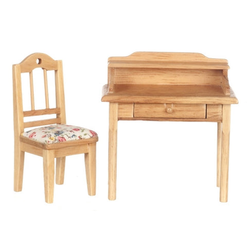 Small Desk and Chair, Oak Finish