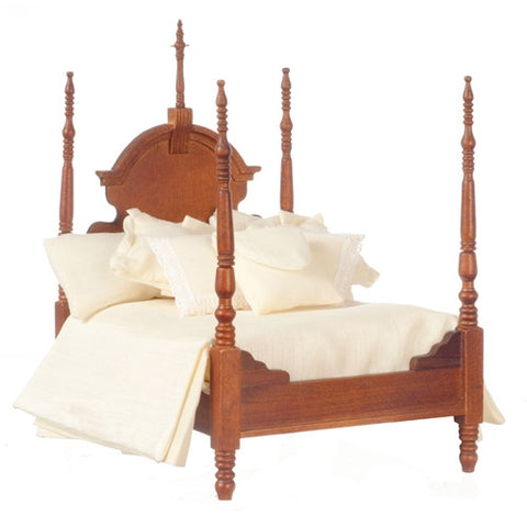 Four Poster Bed, Walnut Finish