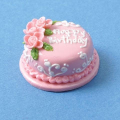 Birthday Cake, Pink Rose, Round