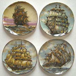Set of Four Plates with Ships