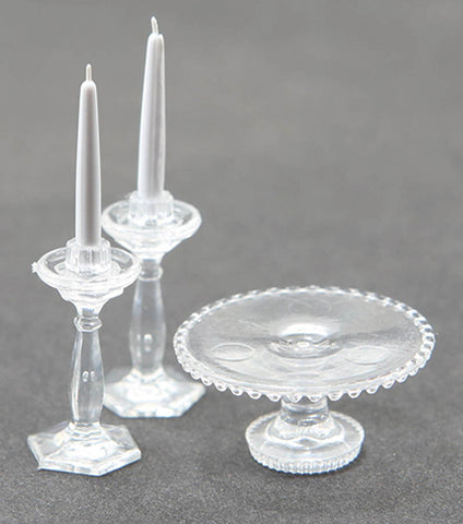 Clear Candlestick and Cake Plate Set, Assembled