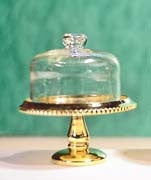 Cake Stand, Gold Finish with Glass Top