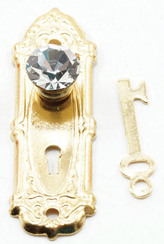 Opryland Door Handle Set, Brass with Crystal knob W/Key, 2/PK