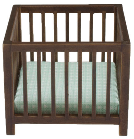 Playpen with Slats, Walnut with Blue