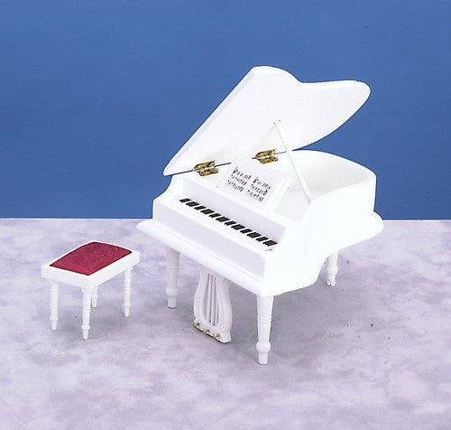 Piano, Baby Grand, White and Red – Dollhouse Junction