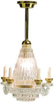 Brass and Faux Crystal Chandelier, Solid Drop Rod, Electrified