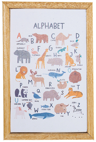 A s for Animal Alphabet Print, Light Oak Frame