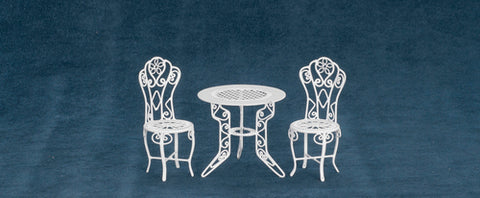 Patio Table and Chairs, White Metal