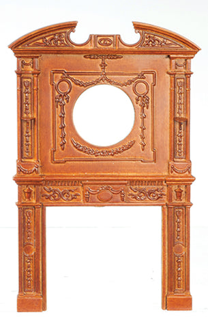 Art Nouveau Fireplace with Round Mirror in New Walnut