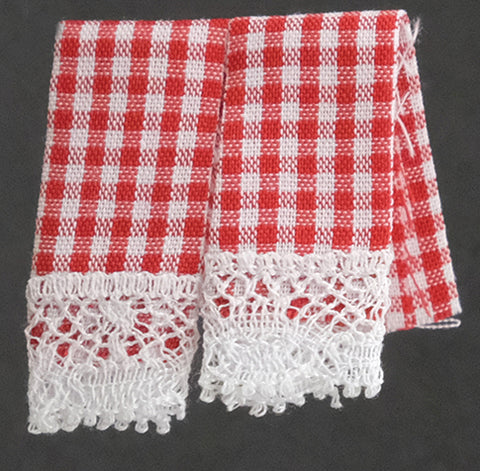 Kitchen Dish Towels, Set of Two, Gingham Red