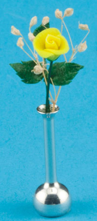 Yellow Rosebud in Silver Vase