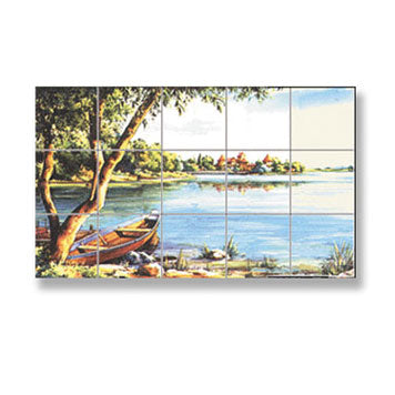 Mosaic Tile Sheet, Boat with Lakehouse