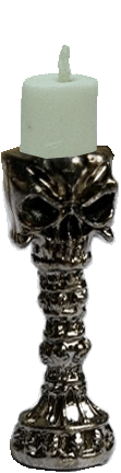 White Candle in Black Spooky Skull