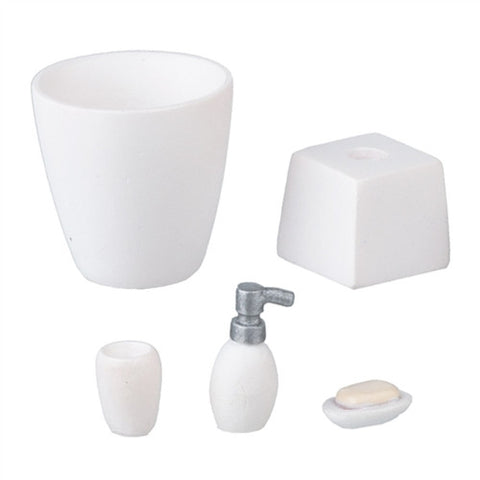 Bath Accessory Set, White Resin