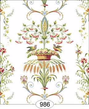 Necoclassic Wheat Bird Floral White Wallpaper