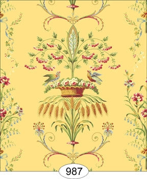 Neoclassic Wheat Bird, Floral Yellow Wallpaper