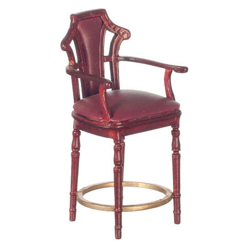 Bar Stool, Burgandy Leather, Mahogany Finish ON SALE